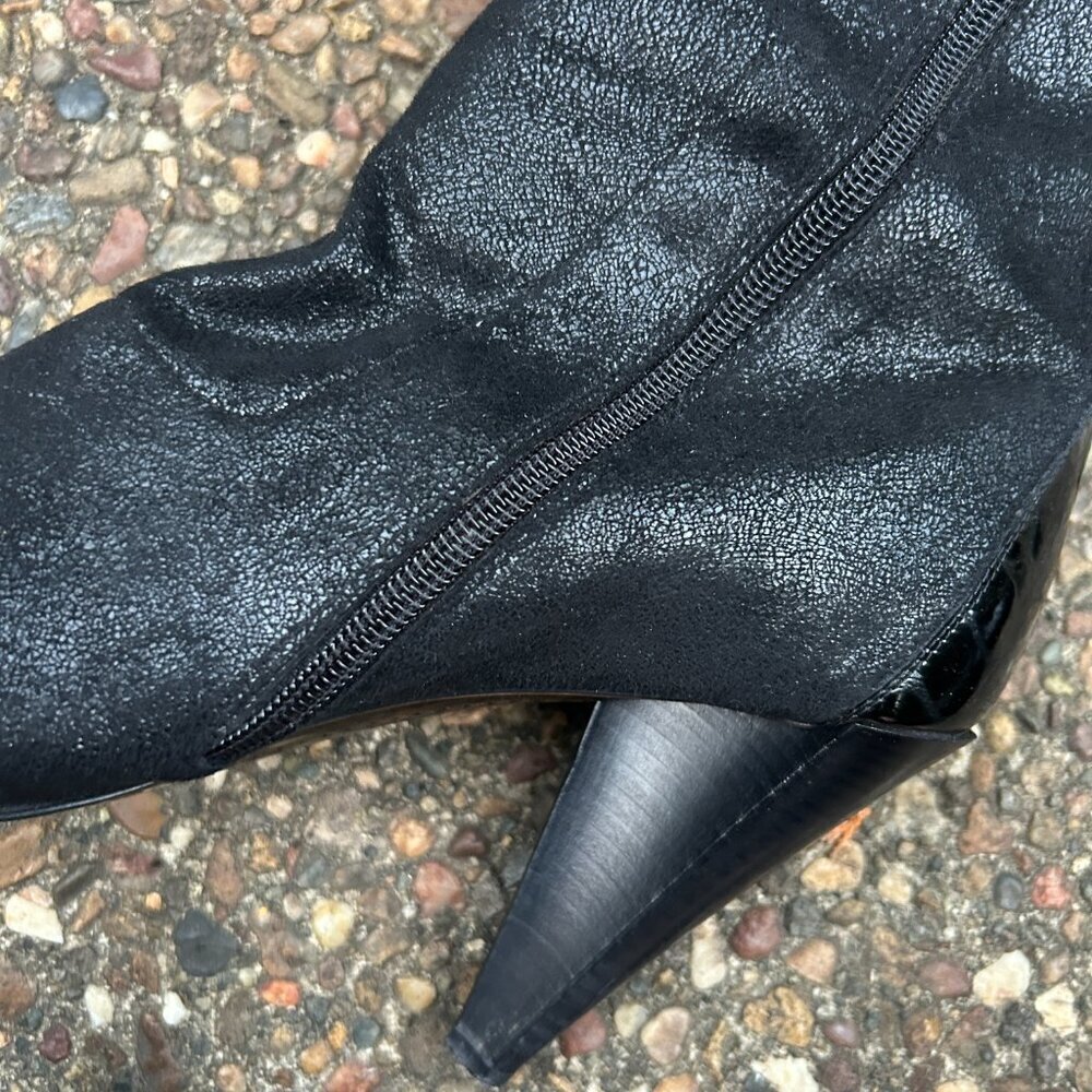 Donald J. Pliner Couture Bobina Black Suede Croc Panel High Heel Boots Size 10N - Picture 7 of 16